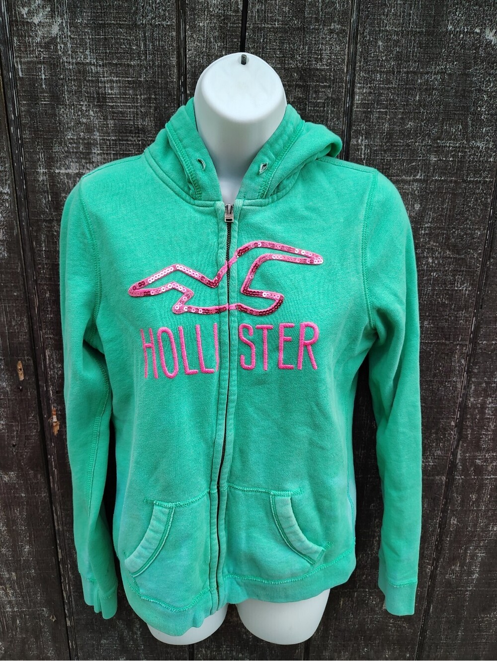 Hollister Full Zip Teal & Pink Sequins Hoodie Jacket,